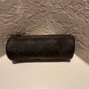 Louis Vuitton Zip Top Golf Ball Holder Case Brown LV Monogram Leather Pouch